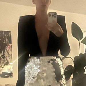Black Blazer with White Sequin Skirt